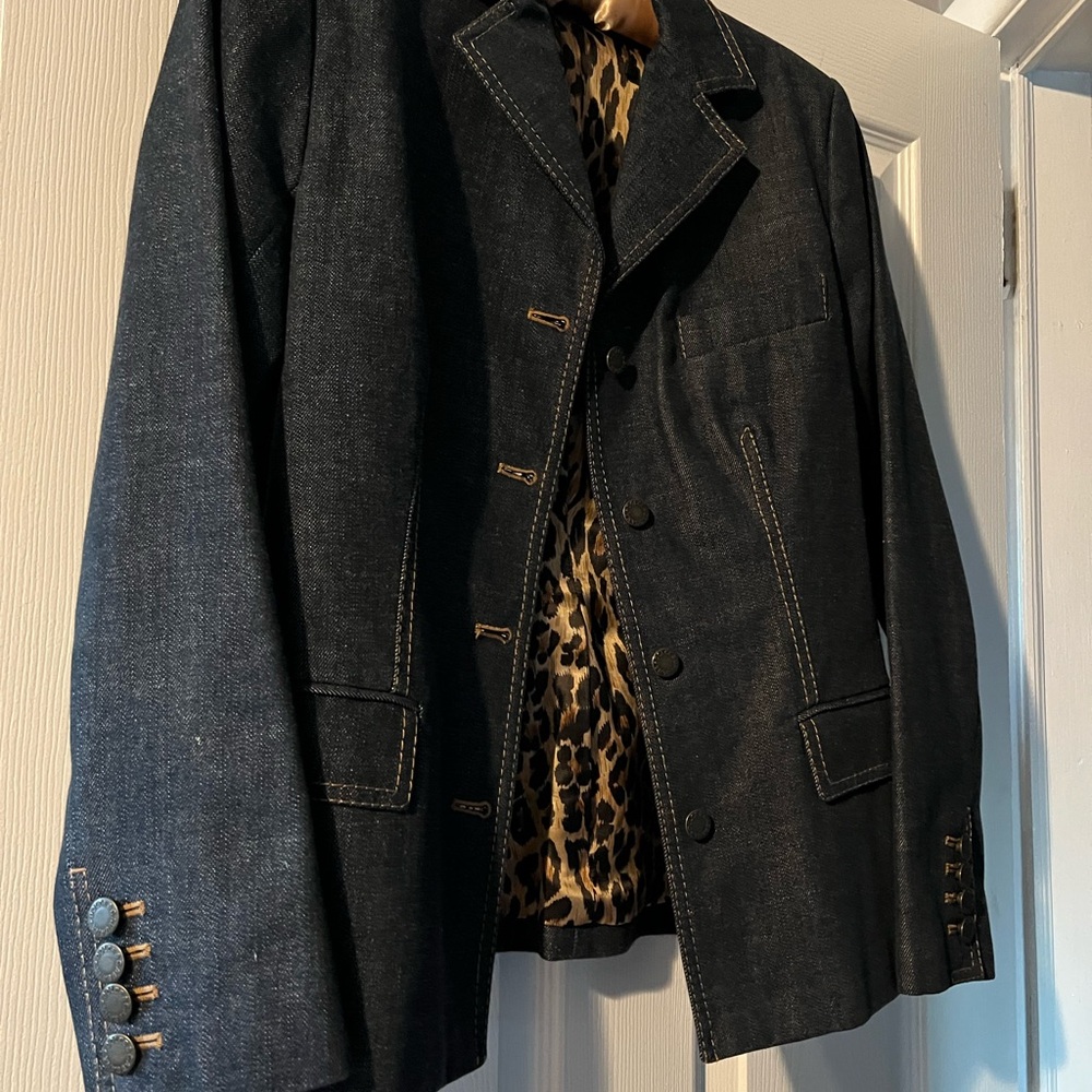 Dolce & Gabbana Denim Blazer with Leopard Lining